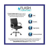 Emma+Oliver Mid-Back Vinyl Executive Swivel Office Chair With Chrome Base And Arms