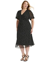 Dkny Plus Size Printed Chiffon V-Neck A-Line Dress