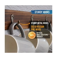 Rustic Mug Rack Wall Mounted With Shelf - Coffee Cup Hangers Built For Or Sugar, Wooden Organizer