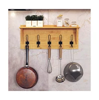 Rustic Wall Mounted Coat Rack Shelf - Wooden Country Style 24" Entryway With Hooks Solid Pine Wood For Entryway, Kitchen, Bathroom
