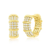 Simona Gold Plated Over Sterling Silver Pave Cz Matte 15mm Hoop Earrings