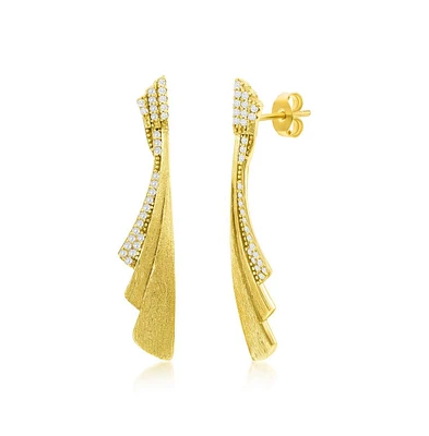 Simona Gold Plated Over Sterling Silver Irregular Shaped Brushed Cz Earrings
