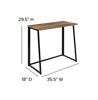 Merrick Lane Oakdale Folding Computer Desk With Wood Grain Finish Top And Folding Metal Legs