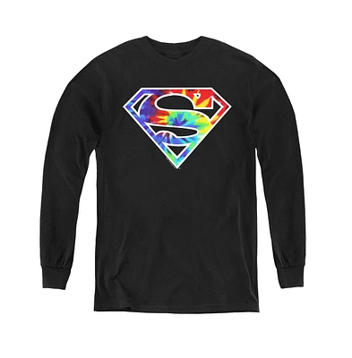 Superman Boys Youth Tie Dye Logo Long Sleeve Sweatshirts