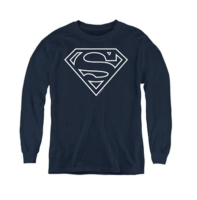 Superman Boys Youth Navy & White Shield Long Sleeve Sweatshirts