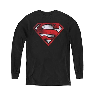 Superman Boys Youth War-Torn Shield Long Sleeve Sweatshirts