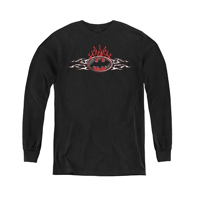 Batman Boys Youth Steel Flames Logo Long Sleeve Sweatshirts