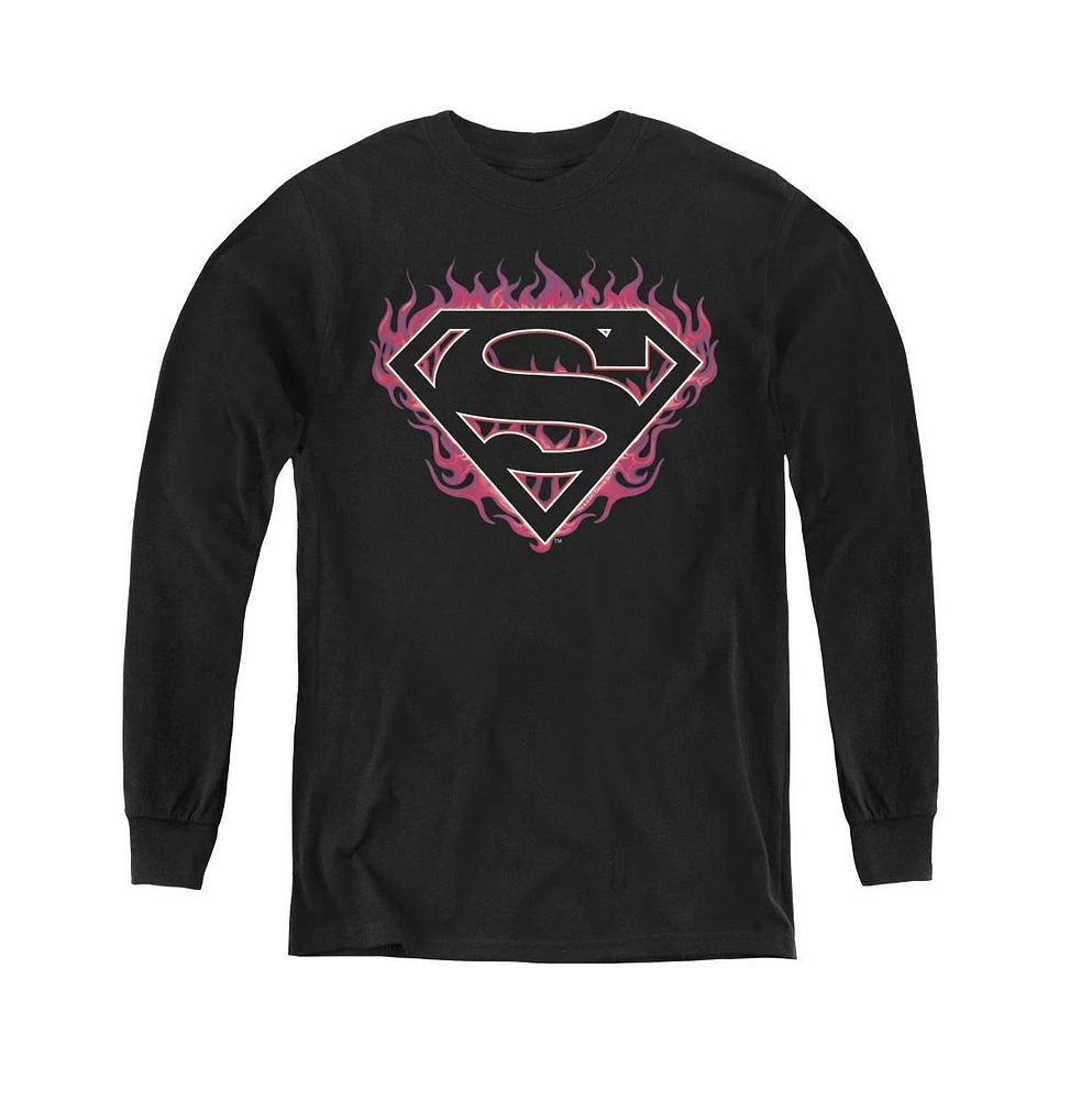 Superman Boys Youth Fuchsia Flames Long Sleeve Sweatshirts