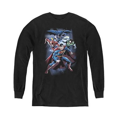Justice League Boys of America Youth Cosmic Crew Long Sleeve Sweatshirts
