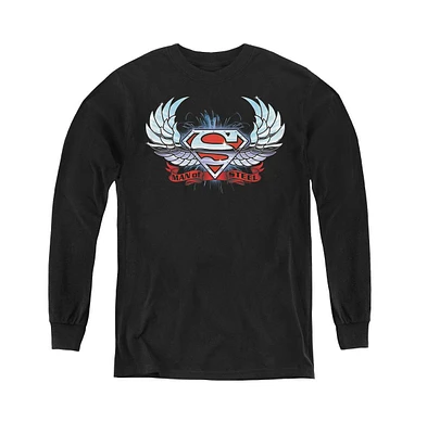 Superman Boys Youth Chrome Wings Shield Long Sleeve Sweatshirts