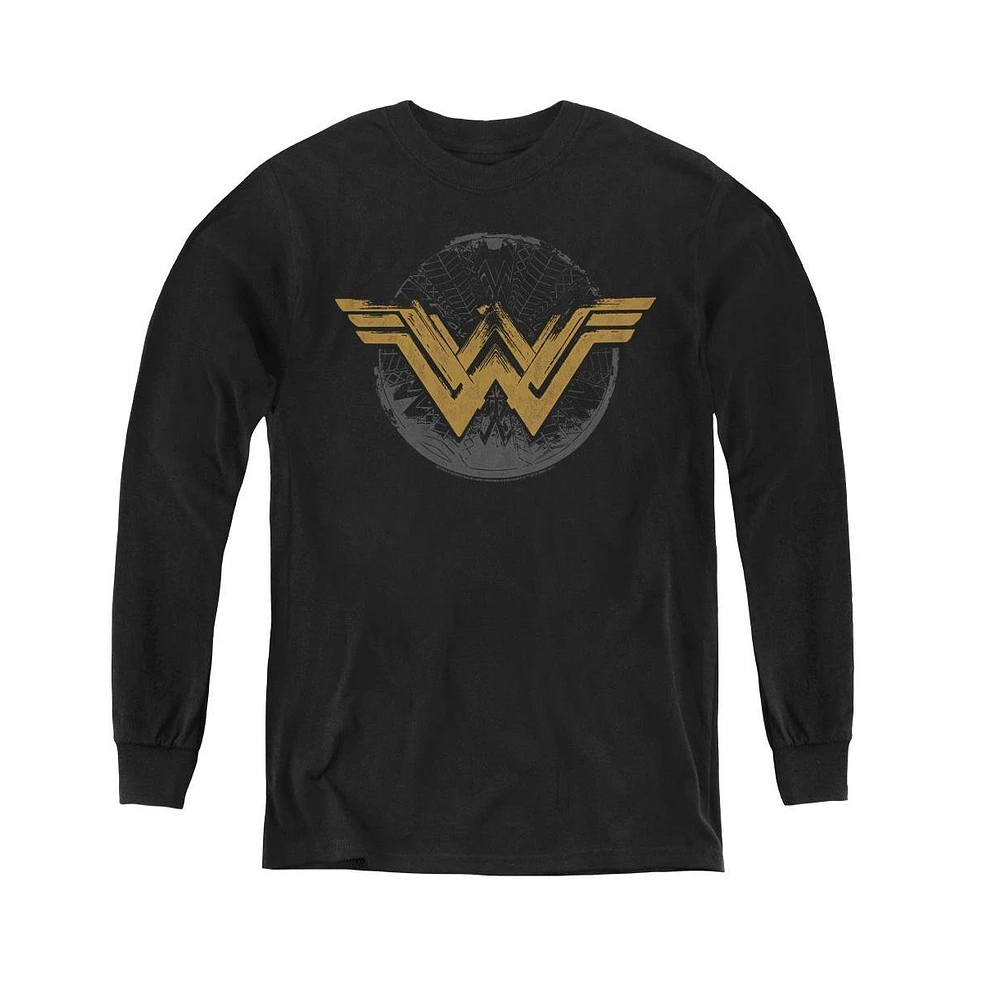 Wonder Woman Boys Movie Youth Distressed Logo Long Sleeve Sweatshirts