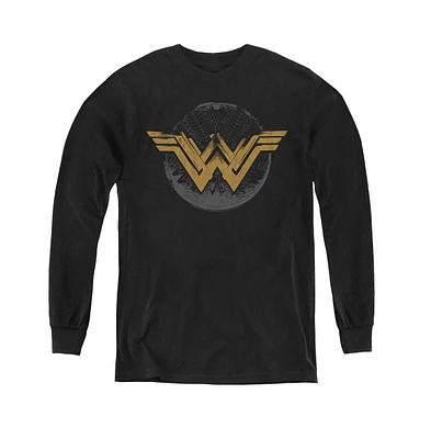 Wonder Woman Boys Movie Youth Distressed Logo Long Sleeve Sweatshirts