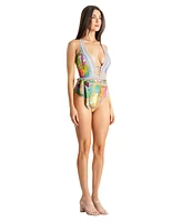 La Moda Clothing Women's Cutout Belted One Piece Swimsuit