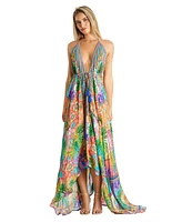 La Moda Clothing Women's Maxi Tropical Print Halterneck Dress