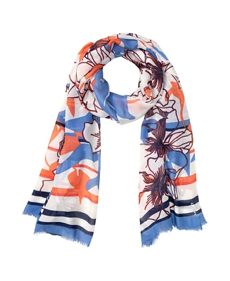 Olsen Multi-Print Scarf with Frayed Edge Trim