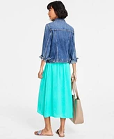 On 34th Womens Classic Denim Jacket Midi Dress Extra Large Tote Beaded Flat Sandals Seashell Pendant Created For Macys