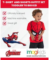 Marvel Toddler Boys Avengers Spider-Man T-Shirt French Terry Tank Top and Shorts 3 Piece Outfit Set Red/Black/Blue