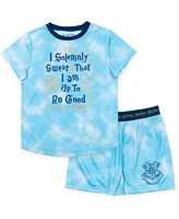 Harry Potter Little Girls Gryffindor Hufflepuff Ravenclaw Slytherin Pajama Shirt and Shorts Sleep Set Tie Dye Blue