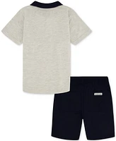 Calvin Klein Toddler Boys Cotton Heather Jersey Polo Shirt & Twill Shorts, 2 Piece Set