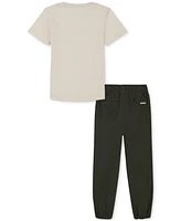 Calvin Klein Big Boys Short-Sleeve Ribbed Jersey T-Shirt & Poplin Jogger Pants, 2 Piece Set