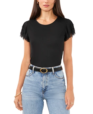 Vince Camuto Women's Crewneck Ruffle-Short-Sleeve Top