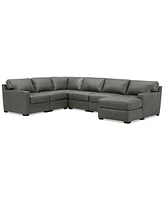 Radley 129" 6-Pc. Leather Square Corner Modular Chaise Sectional, Created for Macy's