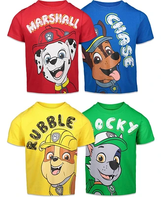Paw Patrol Little Boys Chase Marshall Rubble Rocky 4 Pack T-Shirts Multicolor