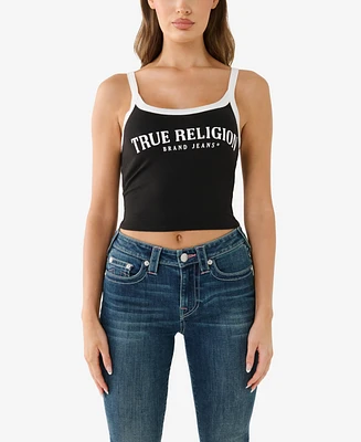 True Religion Women's Contrast Band Ribbed Baby Tank