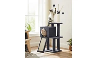 Slickblue Small Cat Tower For Indoor Cats, Kittens, Scratching Post, Ramp, 3 Removable Pompom Sticks, Cave