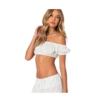 Edikted Women's Skye Off Shoulder Eyelet Crop Top