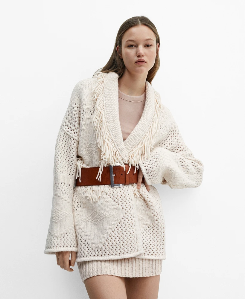 Mango Women's Fringed Knit Cardigan