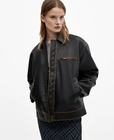 Mango Women's Worn Leather Effect Jacket