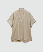 Mango Women's Short Sleeve Linen-Blend Shirt