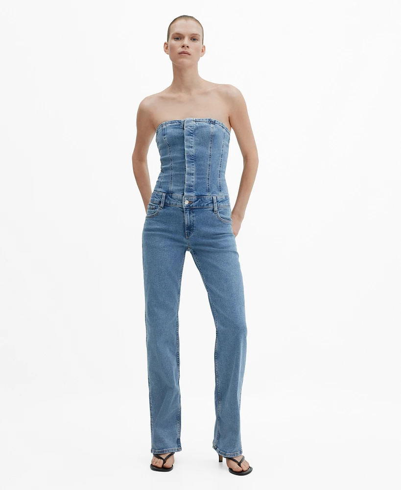 Mango Women's Strapless Denim Jumpsuit