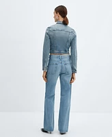 Mango Women's Denim Crop Zip Jacket