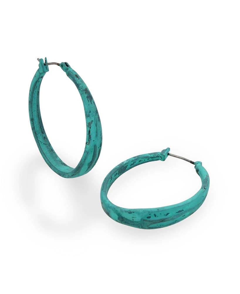 Robert Lee Morris Soho Turquoise Patina Textured Hoop Earrings