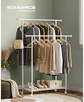 Slickblue Clothes Rack with Wheels, Double-Rod Clothing Rack for Hanging Clothes with Shelf