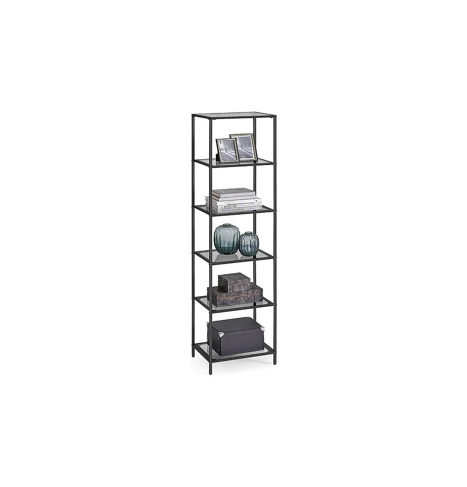 Slickblue Standing Glass Bookshelf, Shelf, Narrow Bookcase With Steel Frame