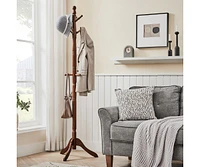Slickblue Coat Rack With 10 Hooks, Rubber Wood Tree Free Standing, For Clothes, Hats, Handbags, Umbrella