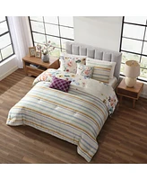 Bebejan Floral Garden on Mocha Bedding 200 Thread Count 100% Cotton Sateen 5 Piece Reversible King Comforter Set