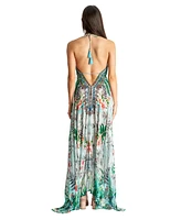 La Moda Clothing Women's Maxi Boho Art Halterneck Dress