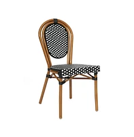 Merrick Lane Celia Bistro Style Table With Glass Top, Pe Rattan, Stack Chairs