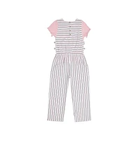 Derek Heart Big Girls Faux Linen Jumpsuit, Stripe/Lt Pink