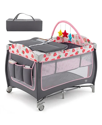 Costway Girls 3 in 1 Baby Playard Portable Nursery Center w/ Zippered Door Mint