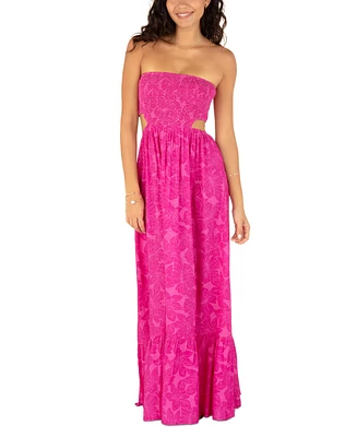 Hurley Juniors' Hibiscus Strapless Side-Cutout Maxi Dress