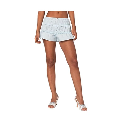 Edikted Women's Kalila Tiered Ruffle Shorts - Light
