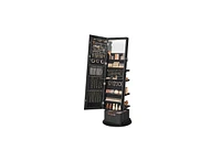 Slickblue 360° Swivel Full-Length Mirrored Jewelry Cabinet with Lights, Large Storage Basket, Makeup Shelf