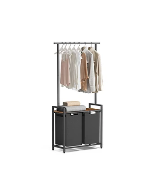 Slickblue 2 Section Laundry Sorter With Clothes Rack