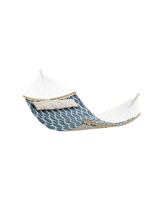 Slickblue Quilted Hammock with Curved Bamboo Spreaders, Pillow, Portable Padded Hammock Holds up to 495 lb
