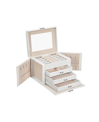 Slickblue Jewelry Box, Jewelry Organizer 4 Levels, Lockable Jewelry Storage Case with Trays, Velvet Lining